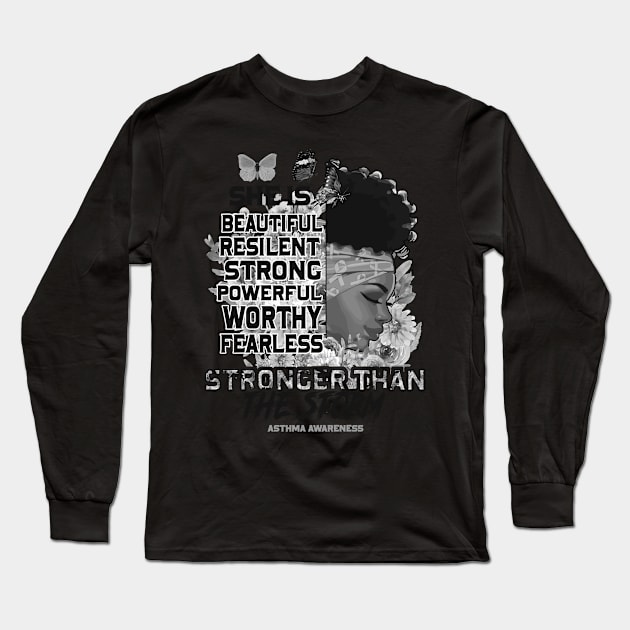 Asthma Awareness Black Girl Stronger than the storm Support Gift Long Sleeve T-Shirt by Benjie Barrett